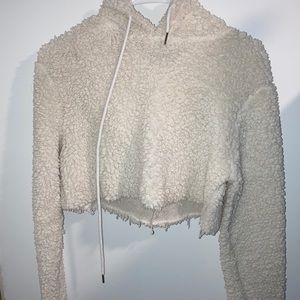 Shein womens fluffy cropped hoodie